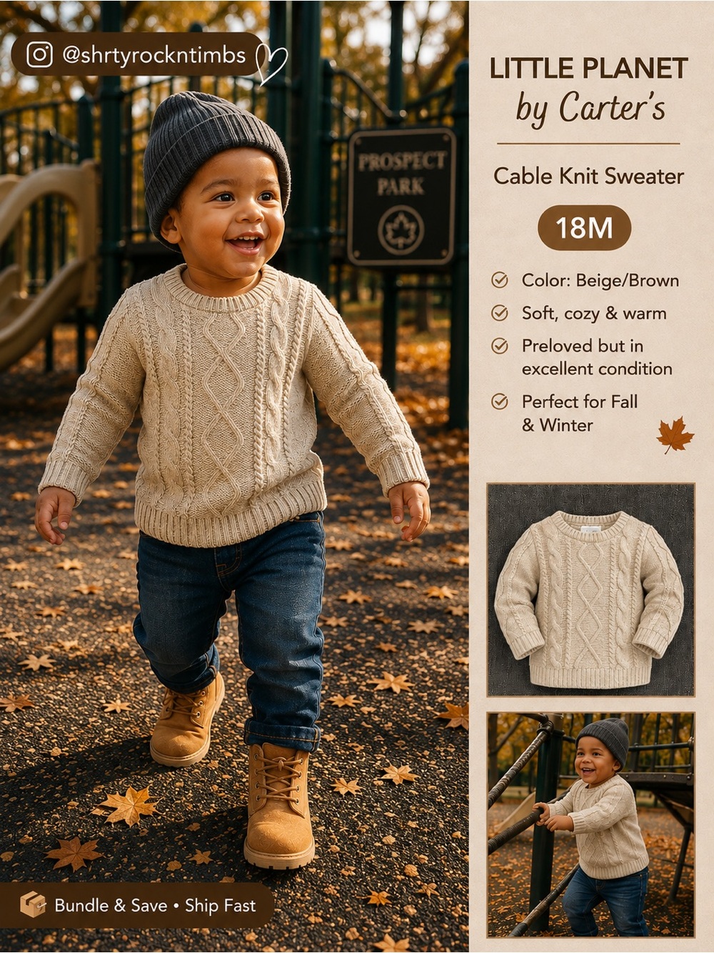 Little Planet Cable Knit Sweater, Size 18M